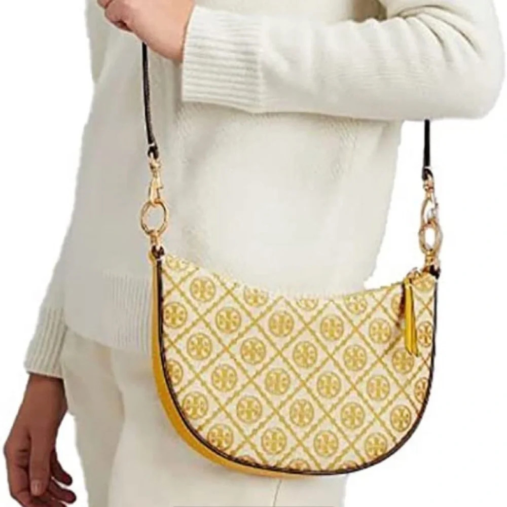 Tory Burch Beige and Brown Logo Jacquard Crossbody Bag - Picture 12 of 12